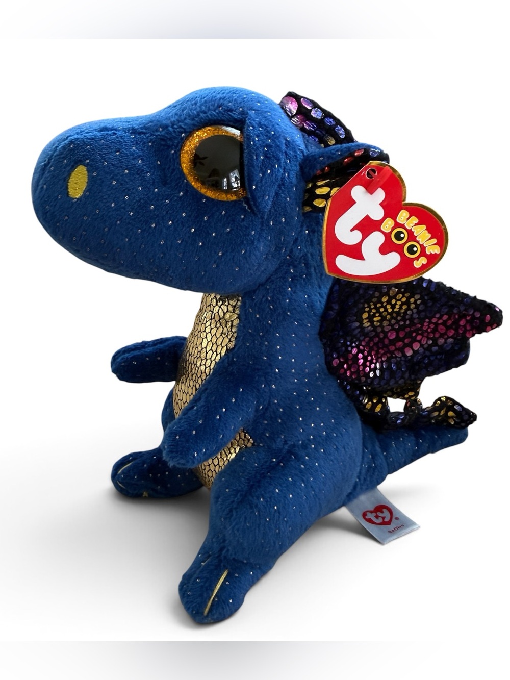 Brand New with Tag ~ TY Beanie Boos SAFFIRE Blue Dragon Plush w/Iridescent Wings